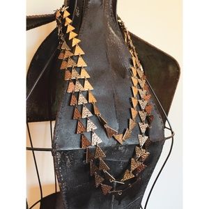 Long Triple-Layered Triangle Statement Necklace